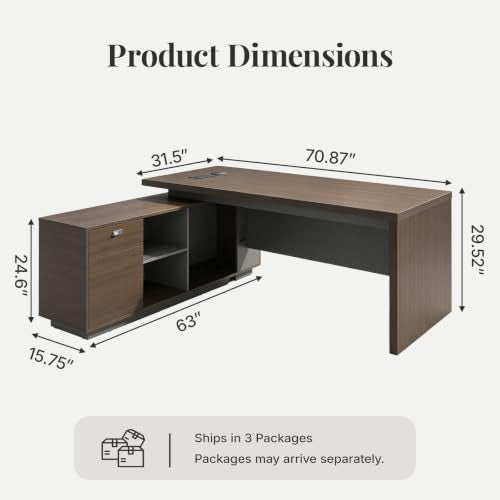 71-Inch L-Shaped Executive Desk