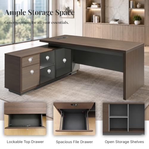 71-Inch L-Shaped Executive Desk