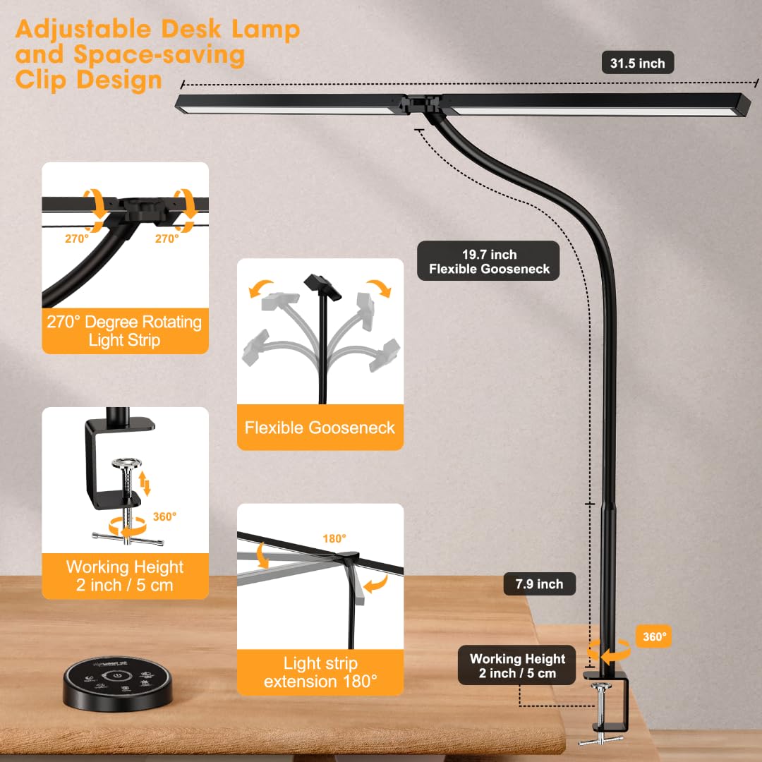 Dual-Head Clamp Desk Lamp