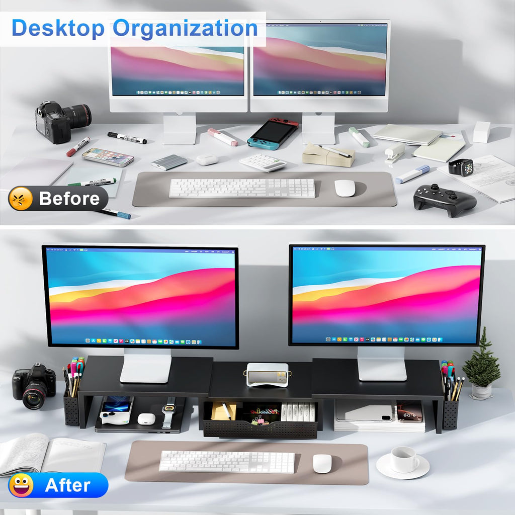 Dual Monitor Riser with Storage