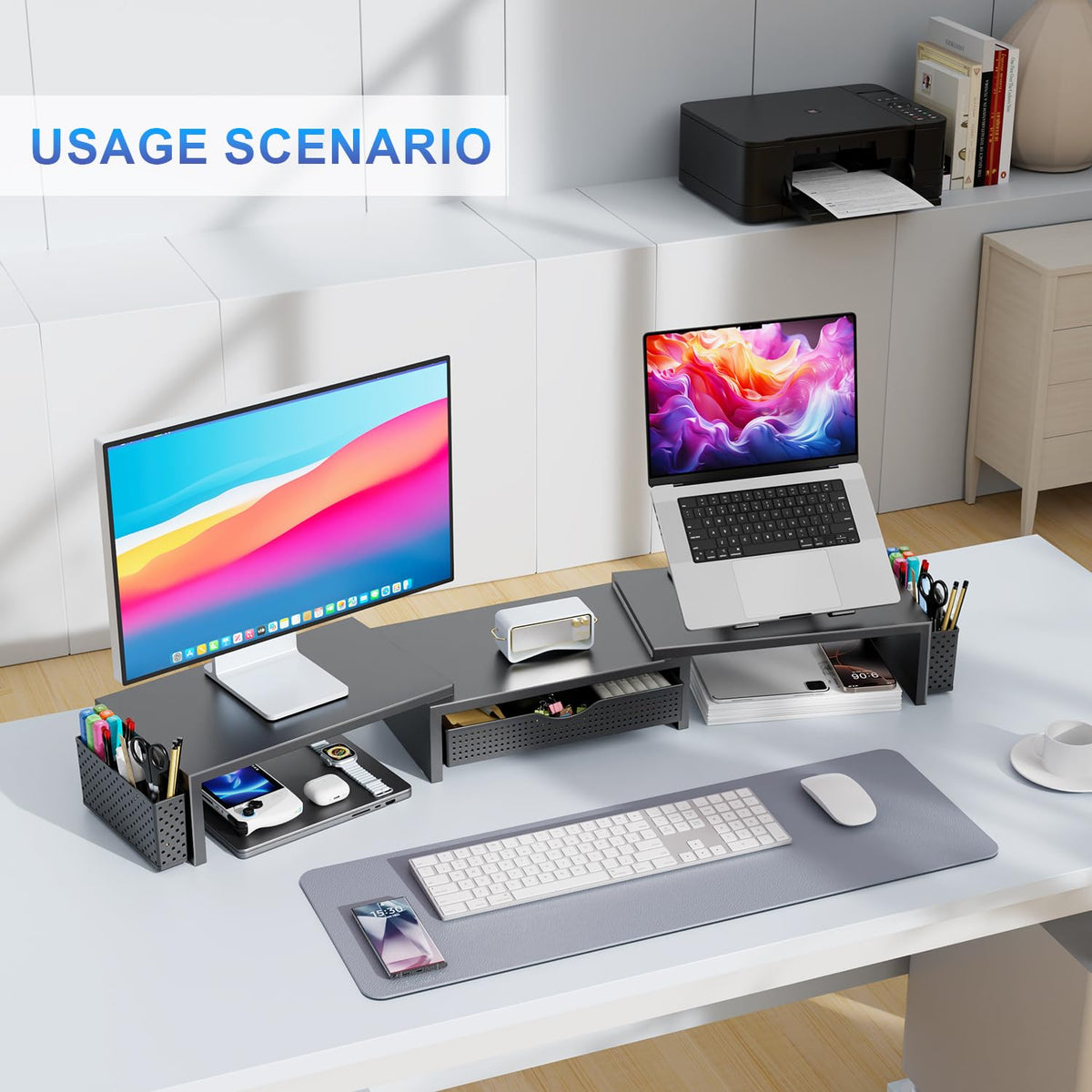 Dual Monitor Riser with Storage