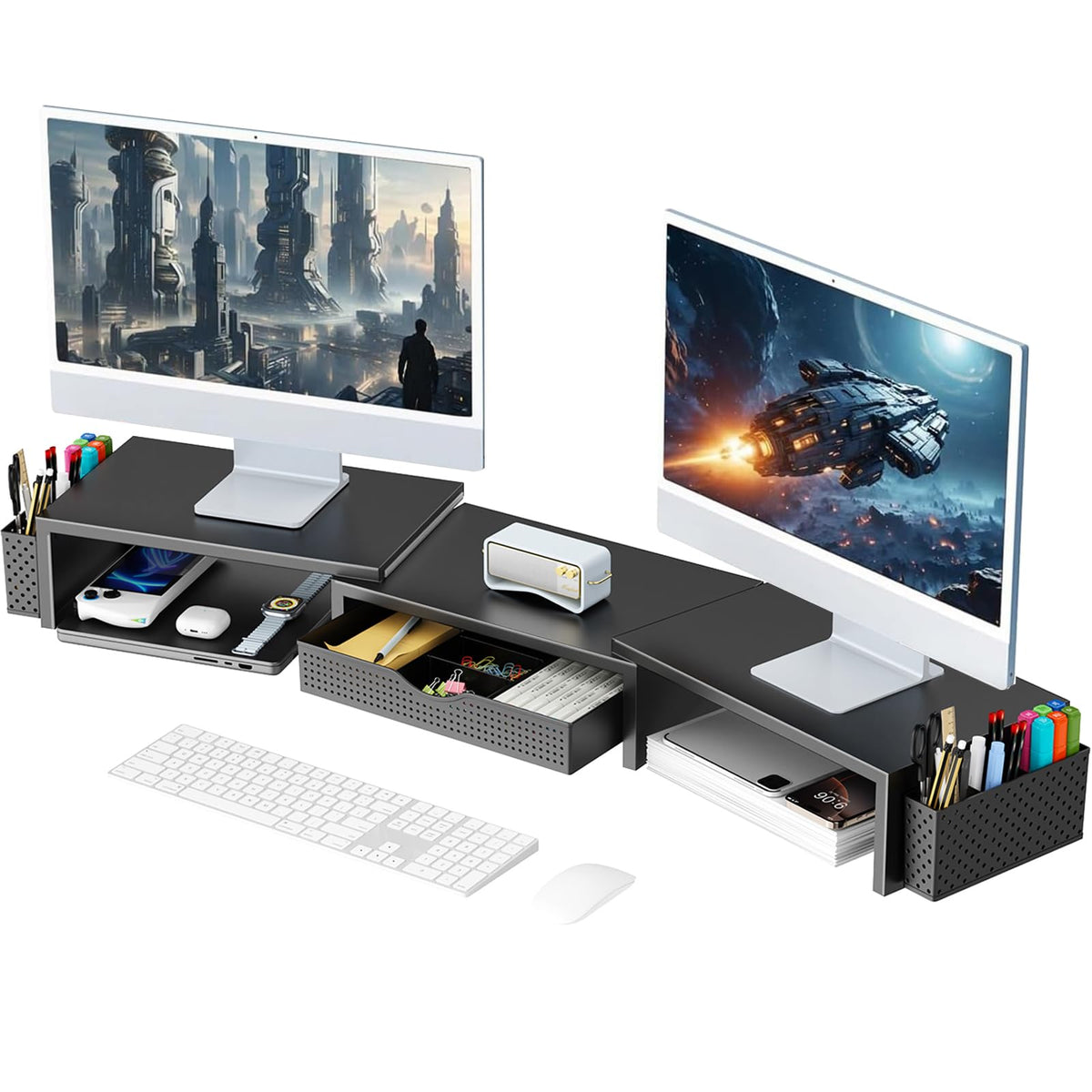 Dual Monitor Riser with Storage