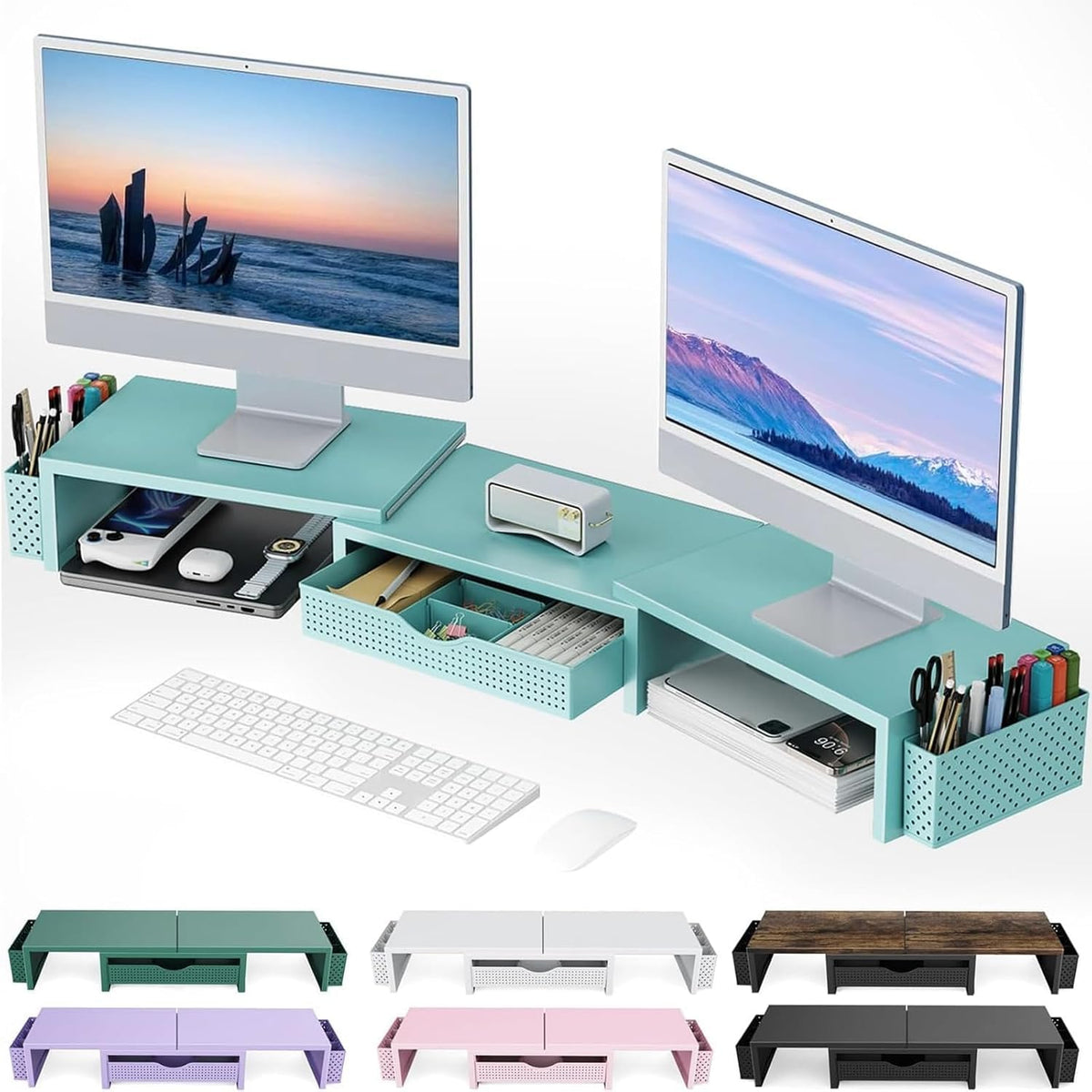 Dual Monitor Riser with Storage
