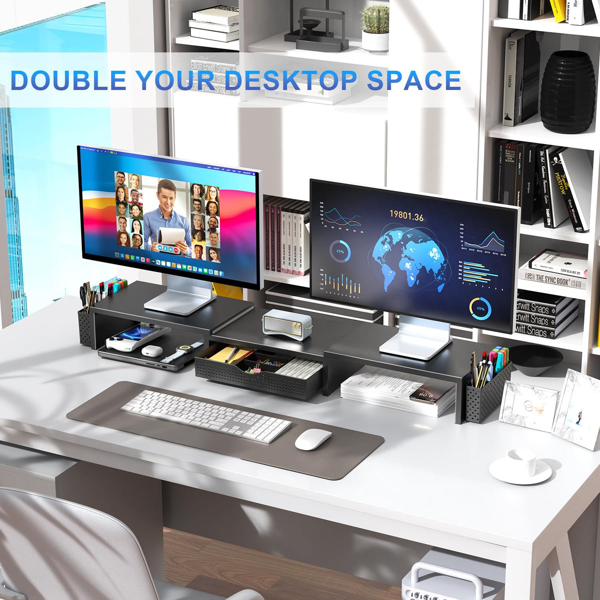 Dual Monitor Riser with Storage