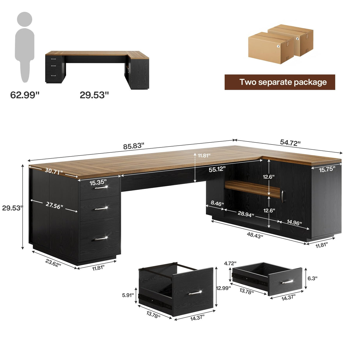 85.8-Inch L-Shaped Office Desk