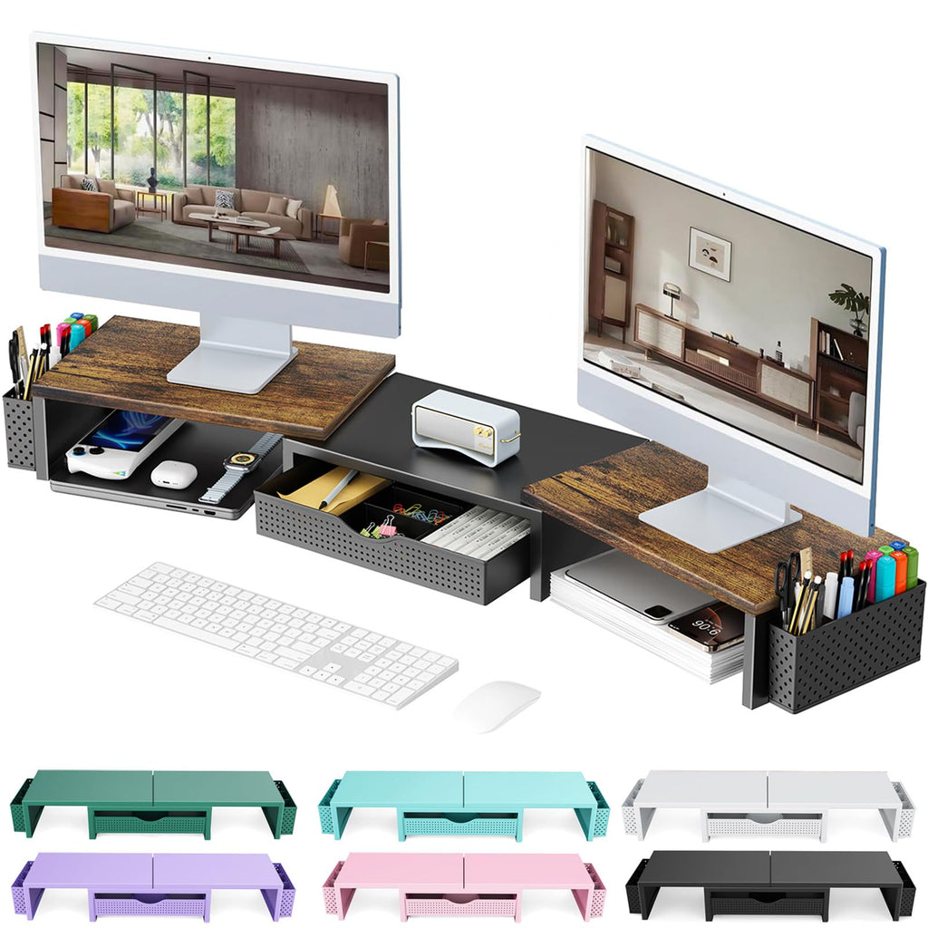 Dual Monitor Riser with Storage