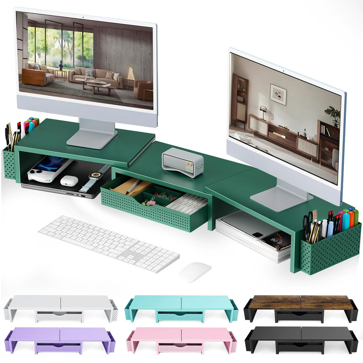Dual Monitor Riser with Storage