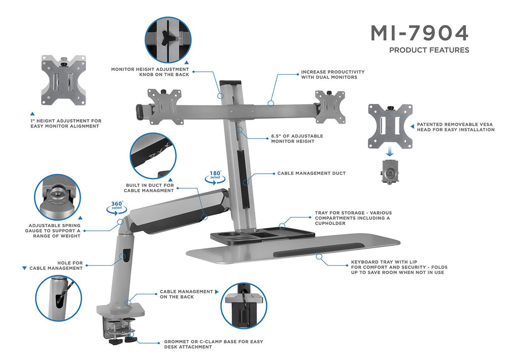 Sit-Stand Monitor Workstation Arm