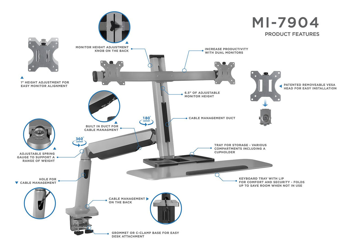 Sit-Stand Monitor Workstation Arm