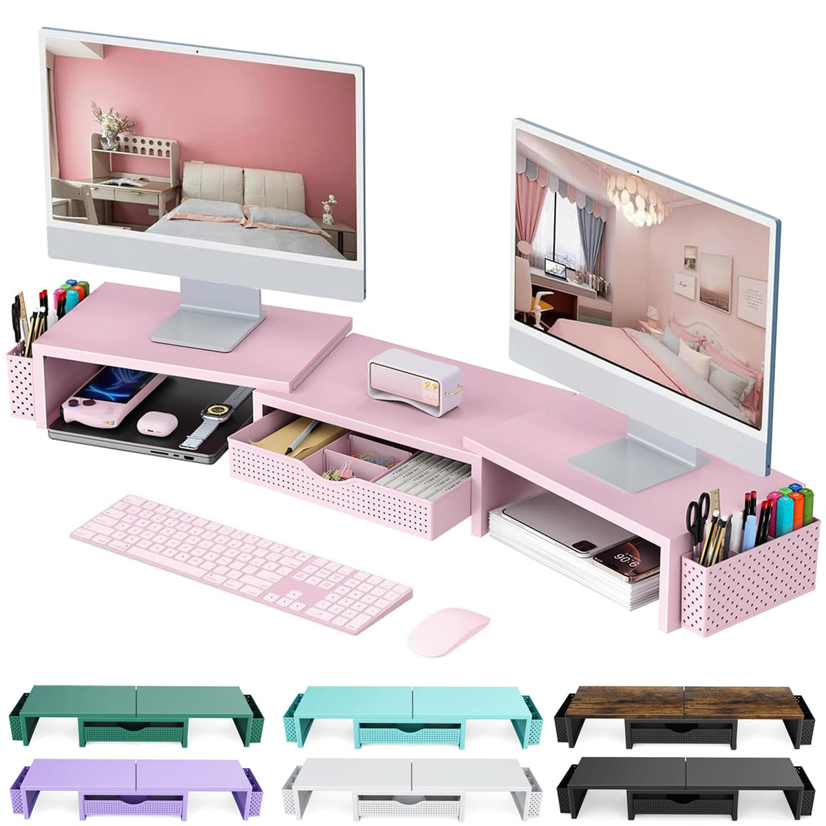 Dual Monitor Riser with Storage