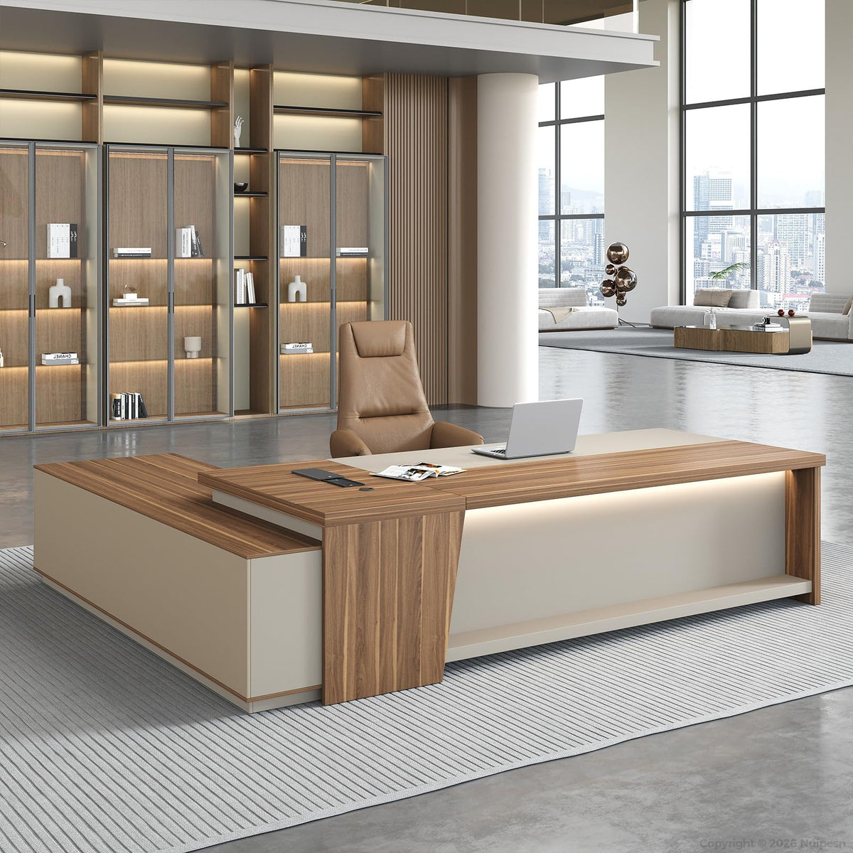 Powered L-Shaped Executive Desk