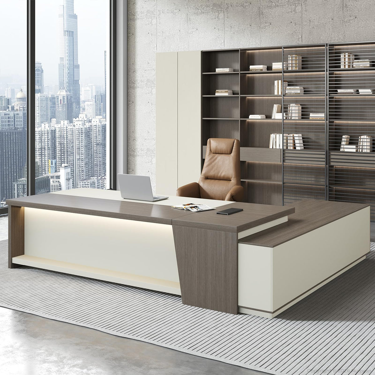 Powered L-Shaped Executive Desk