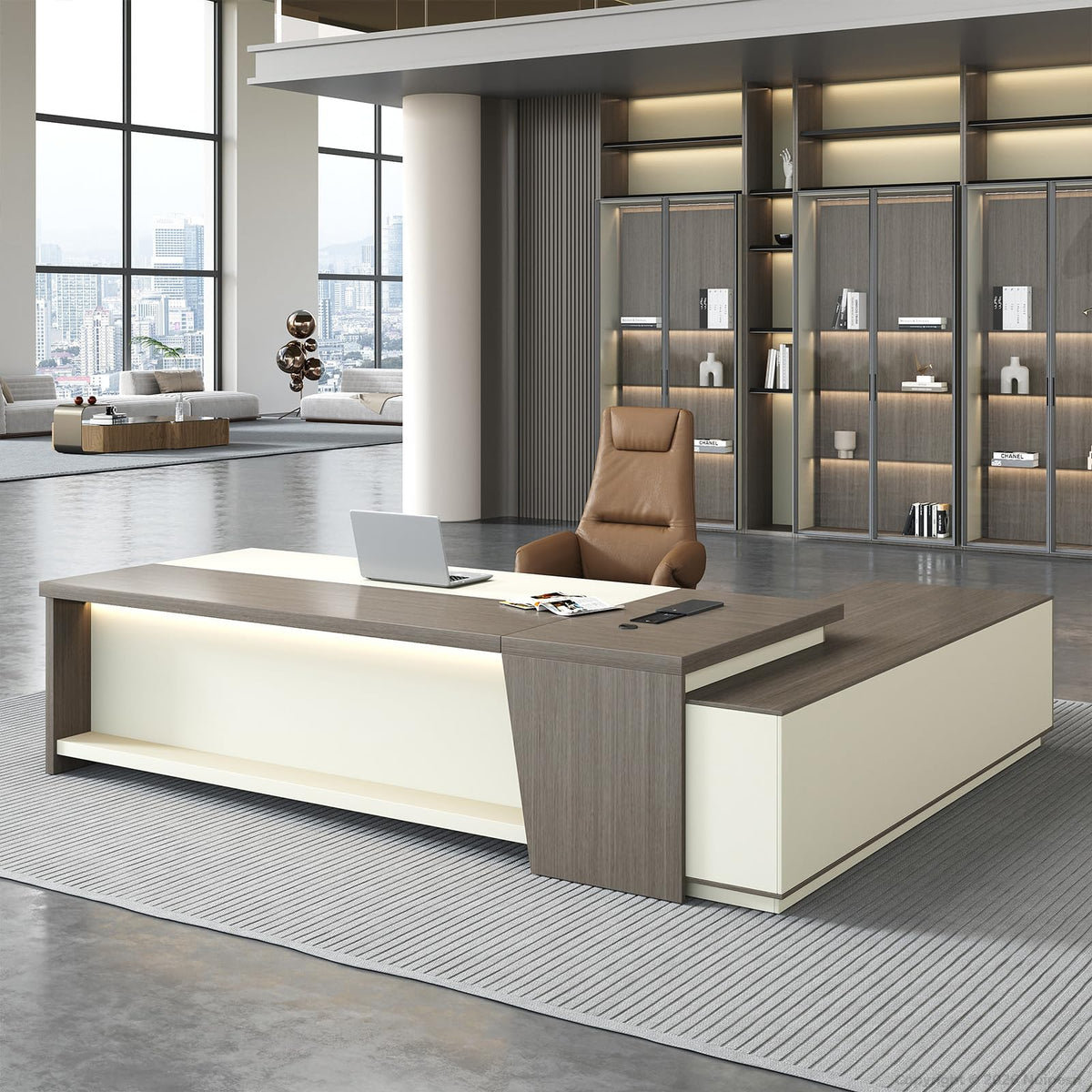Powered L-Shaped Executive Desk